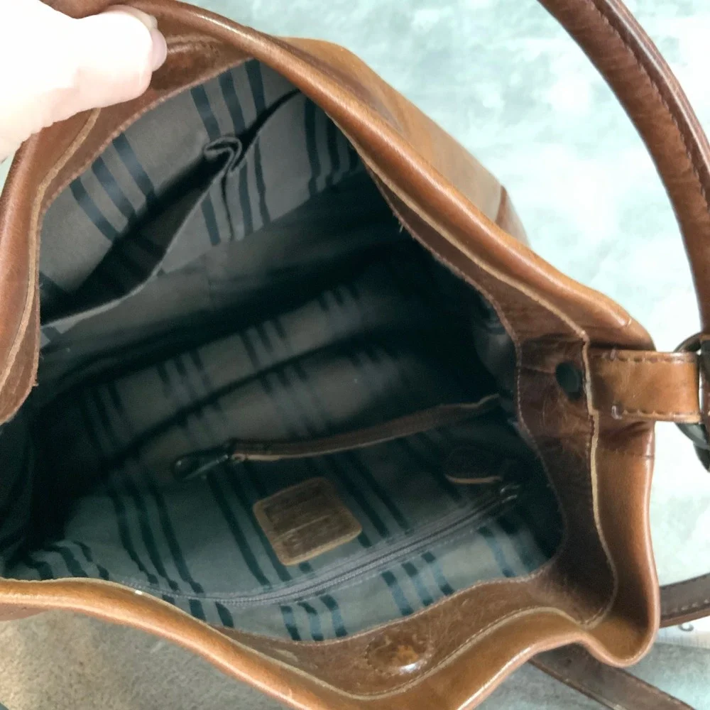Frye Melissa Cognac Brown Leather Hobo Crossbody Bag Shoulder Tote